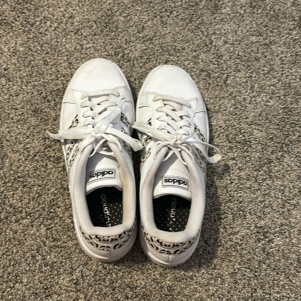 White and Cheetah Adidas Shoes